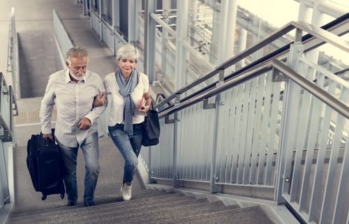 Couple walking up stairs