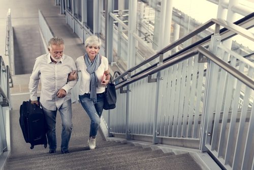 Couple walking up stairs